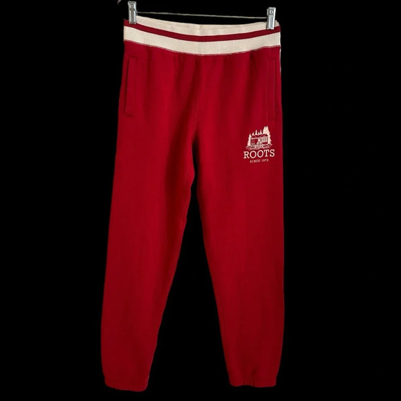 Roots Cabin Size Small Organic CottonRed Full Length Sweatpants Joggers Canada - Picture 1 of 5